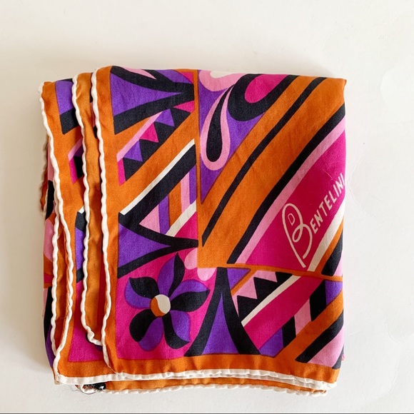 Vintage Accessories - Vtg Bentelini Silk Scarf Square Floral Print Italy